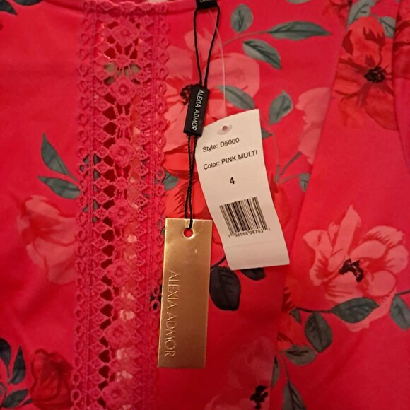 ALEXIA ADMOR BRIGHT PINK FLORAL LONG SLEEVE MINI DRESS 4 NWT - Picture 5 of 5